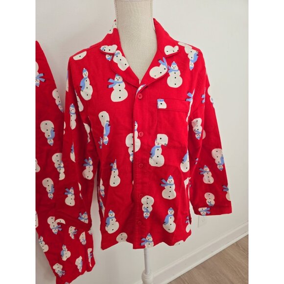 Hanna Anderson Snowman Christmas Cotton Flannel Holiday 2 Piece Pajama Set XS - Picture 2 of 8